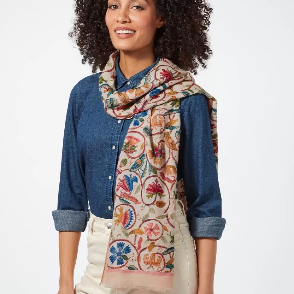 Cheap British Flowering Vines Embroidered Oblong Scarf Scarves & Wraps